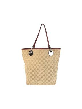 Gucci Beige Red Silver GG Canvas Tote Shoulder Bag